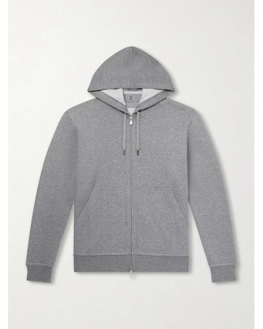 Brunello Cucinelli Gray Cotton-Blend Jersey Zip-Up Hoodie for men