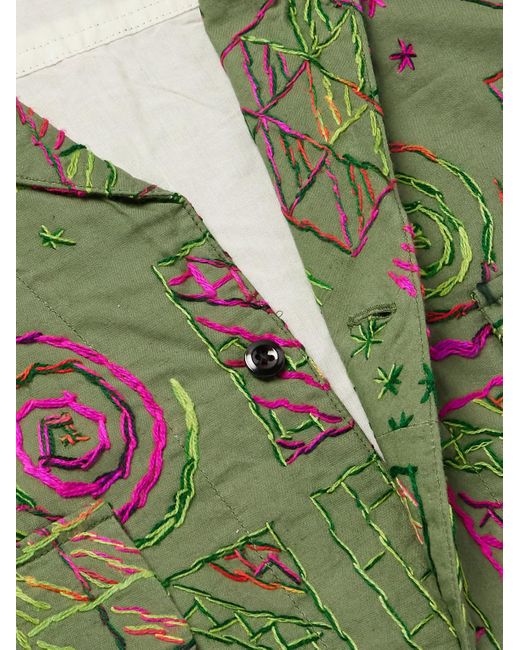 Camicia in cotone ricamato con colletto aperto 50's Milano di Monitaly in Green da Uomo