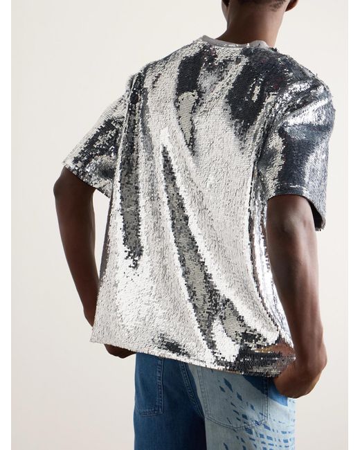 Loewe Gray Paula's Ibiza Paillette-embellished Cotton-blend T-shirt for men