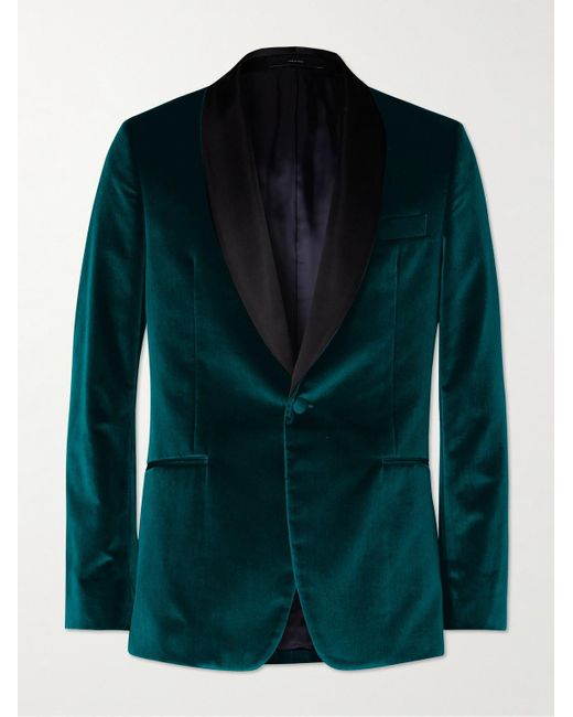 Paul Smith Green Shawl-collar Satin-trimmed Cotton-velvet Tuxedo Jacket for men