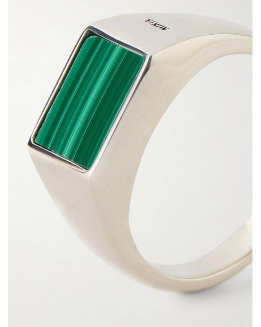 Mikia Green Rectangle Sterling Malachite Ring for men