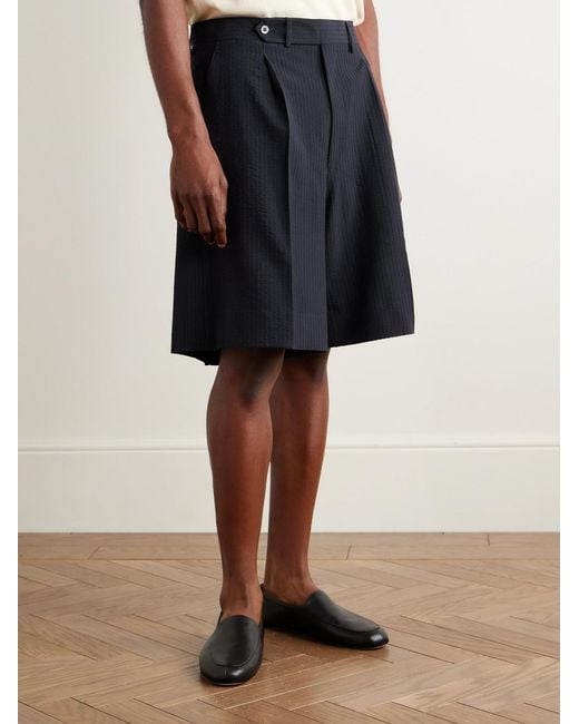 STÒFFA Blue Pleated Wool-seersucker Shorts for men