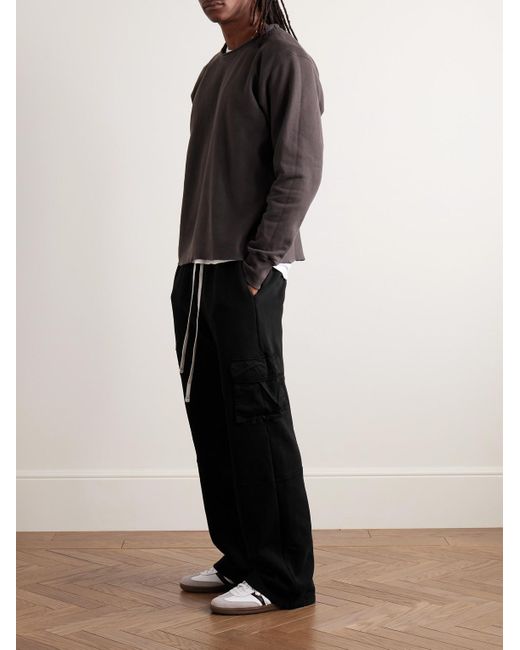 Les Tien Black Heavyweight Straight-Leg Structured-Fleece Cotton-Jersey Drawstring Cargo Trousers for men
