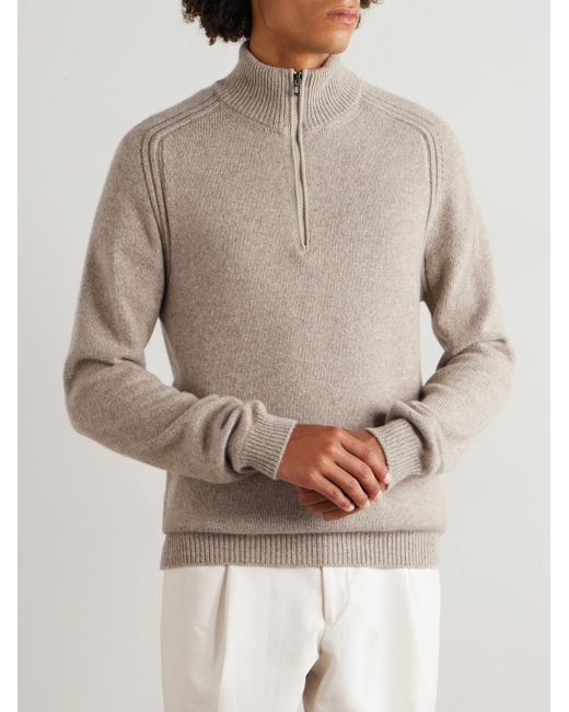 Sease White Cashmere Half-Zip Sweater for men