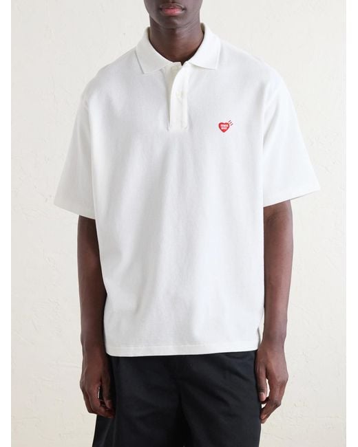 Human Made White Logo-Detailed Cotton-Piqué Polo Shirt for men
