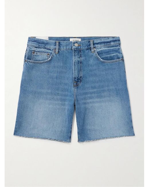 FRAME Blue Straight-leg Frayed Denim Shorts for men