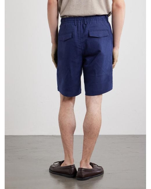 Eleventy Blue Wide-leg Lyocell And Linen-blend Twill Shorts for men