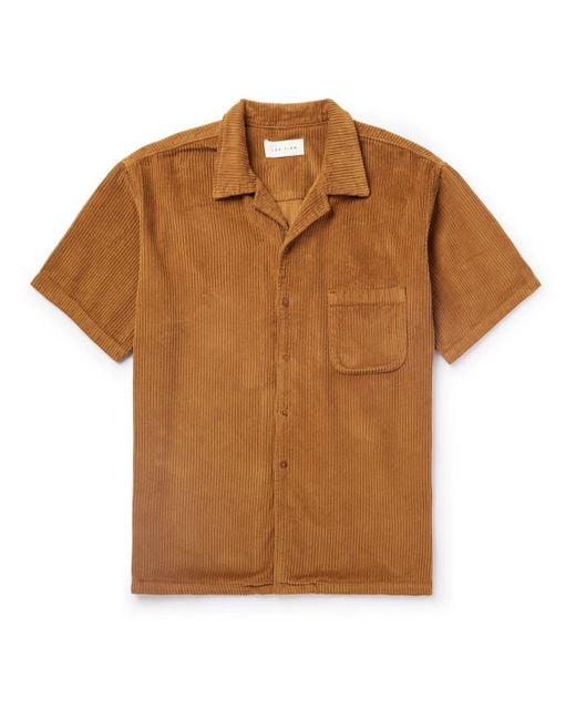 Les Tien Brown Camp-collar Garment-dyed Cotton-corduroy Shirt for men