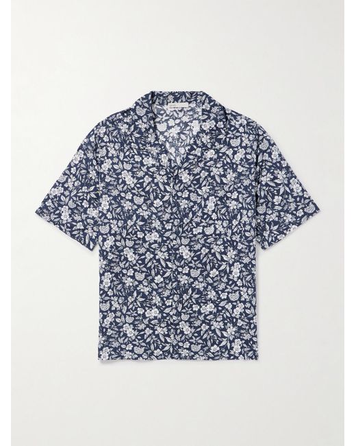 Onia Blue Air Convertible-collar Floral-print Linen And Lyocell-blend Shirt for men