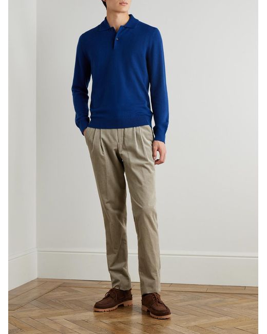Mr P. Blue Wool And Cashmere-blend Polo Shirt for men