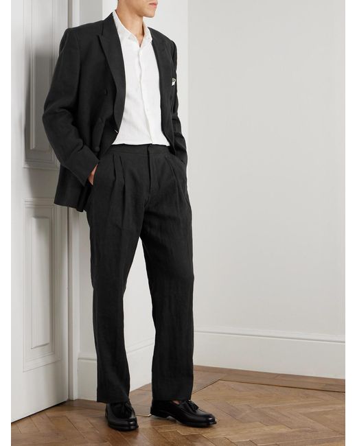 Mr P. Black Steve Straight-Leg Pleated Linen Tuxedo Trousers for men