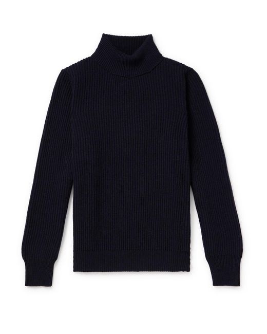 De Petrillo Blue Ribbed Wool And Cashmere-blend Sweater for men