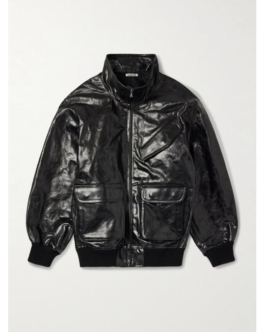 Auralee Black Leather Blouson Jacket for men