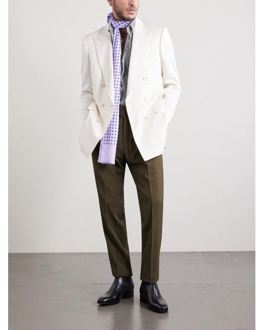 Tom Ford Gray Striped Cotton And Silk-blend Poplin Shirt for men