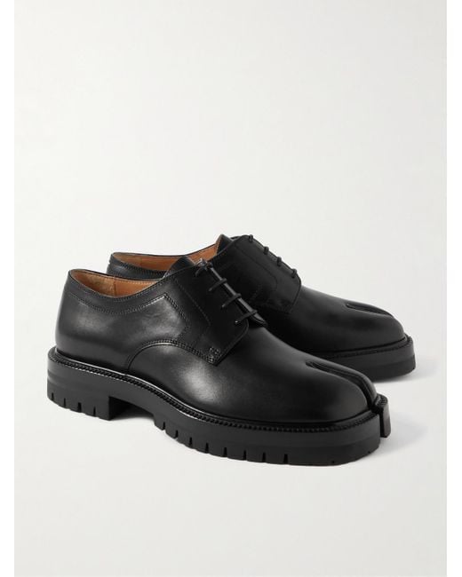 Maison Margiela Black Tabi Split-Toe Leather Derby Shoes for men