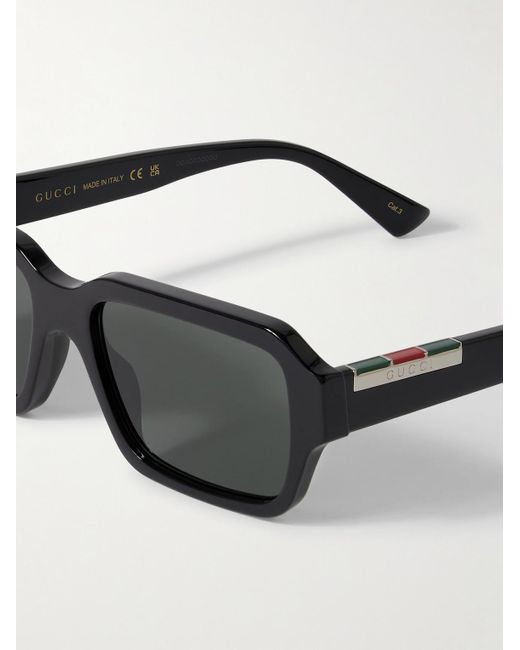 Gucci Black Rectangular-Frame Recycled-Acetate And Enamelled-Tone Sunglasses for men