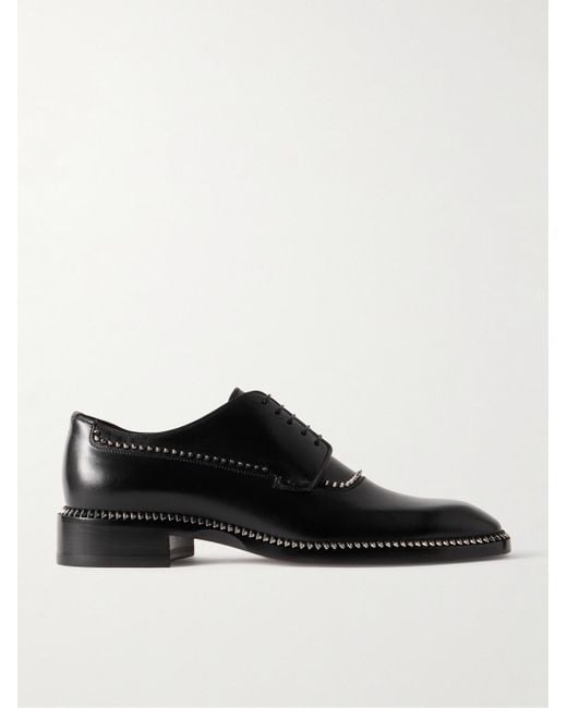 Christian Louboutin Black Cocoriclou Studded Leather Derby Shoes for men