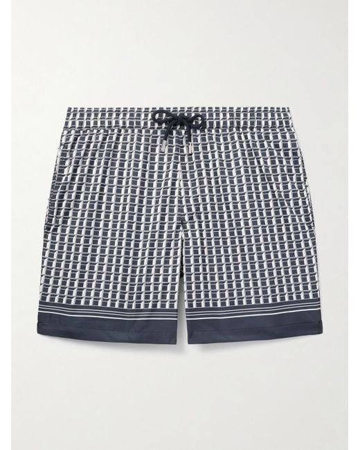 Mr P. Black Straight-Leg Mid-Length Printed Swim Shorts for men