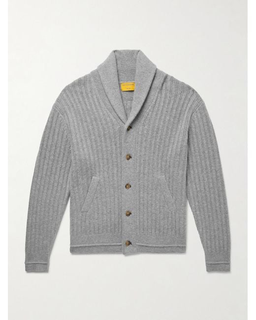 Guest In Residence Gray Varsity Shawl-collar Ribbed Wool And Cashmere-blend Cardigan for men