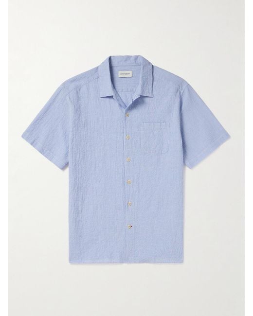 Camicia in misto cotone seersucker Riviera di Oliver Spencer in Blue da Uomo