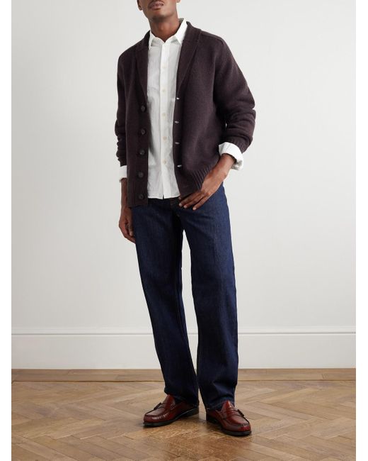 Altea Blue Shawl-Collar Wool And Cashmere-Blend Cardigan for men