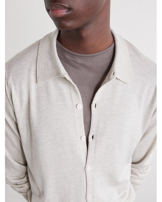 John Smedley White Tibor Merino Wool Cardigan for men