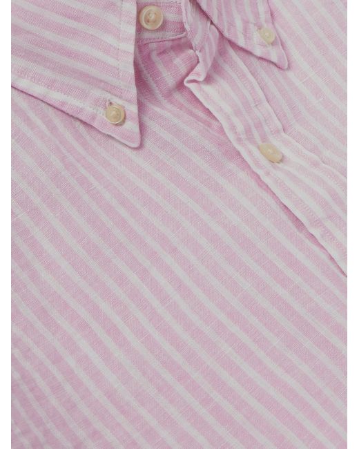 Polo Ralph Lauren Gestreiftes Hemd aus Leinen mit Button-Down-Kragen und Logostickerei in Pink für Herren