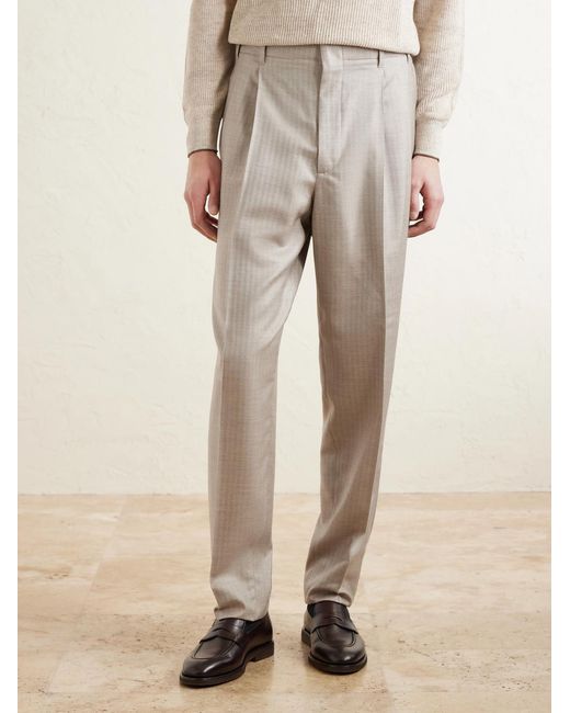 Brunello Cucinelli White Tapered Pleated Cashmere And Silk-blend Suit Trousers for men