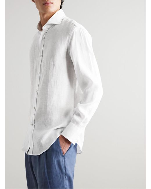 Brunello Cucinelli Hemd aus Leinen mit Cutaway-Kragen in White für Herren