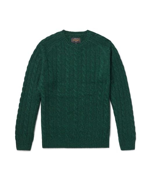 Beams Plus Green Cable-Knit Wool Sweater for men