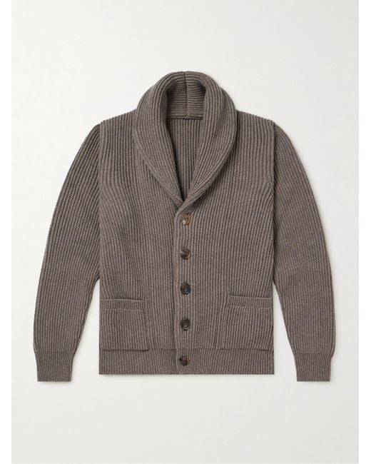 Anderson & Sheppard Brown Shawl-collar Ribbed Wool And Cashmere-blend Cardigan for men