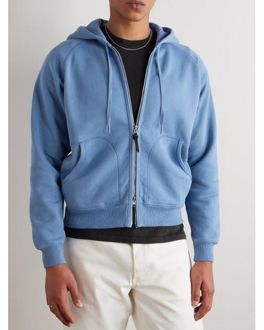 Tom Ford Blue Slim-Fit Cotton-Jersey Zip-Up Hoodie for men