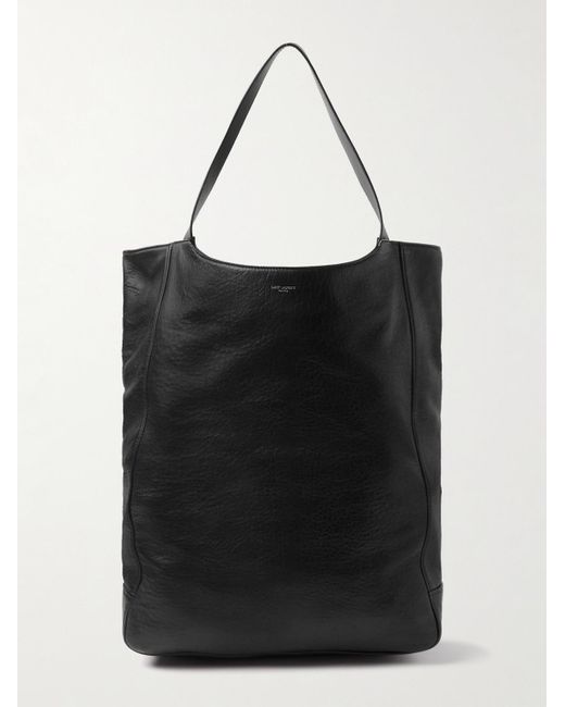 Saint Laurent Black Logo-print Full-grain Leather Tote Bag for men