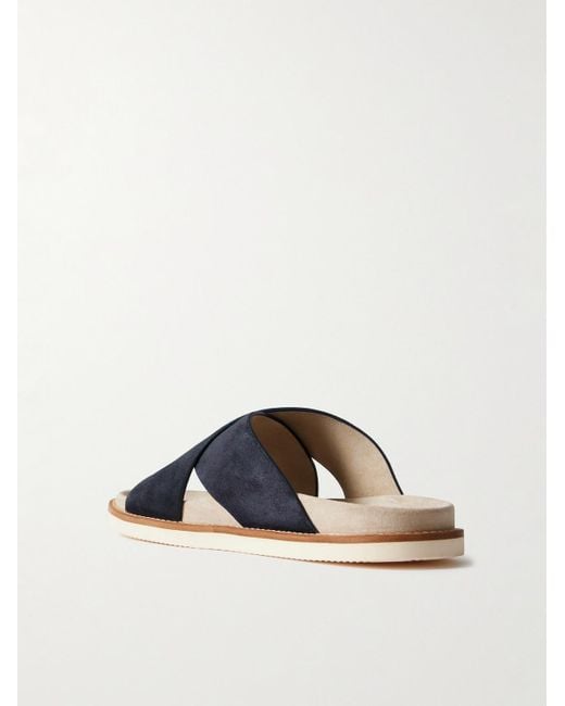Brunello Cucinelli Blue Suede Slides for men