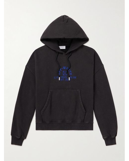 Off-White c/o Virgil Abloh Blue Printed Cotton-jersey Hoodie for men