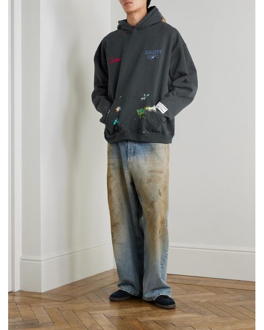 GALLERY DEPT. Black Paint-splattered Embellished Cotton-jersey Hoodie for men
