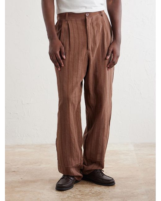 Kardo Brown Antonio Straight-Leg Striped Cotton-Canvas Trousers for men