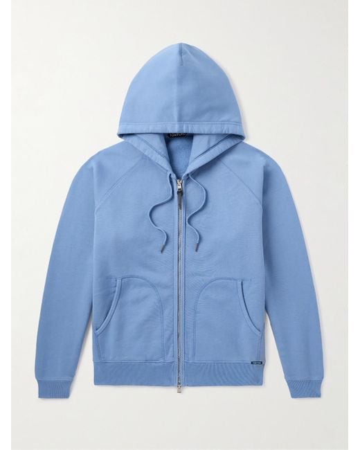 Tom Ford Blue Slim-Fit Cotton-Jersey Zip-Up Hoodie for men