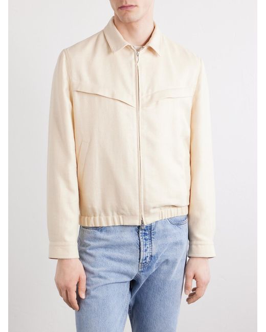 Brunello Cucinelli Natural Herringbone Wool, Silk And Linen-Blend Blouson Jacket for men