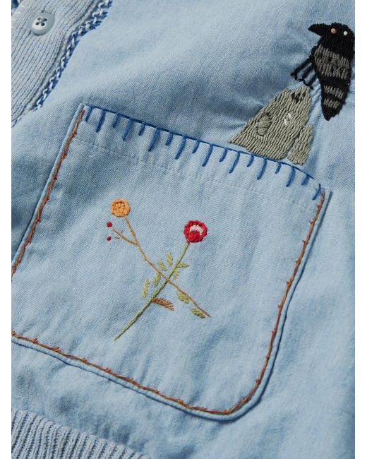 Kapital Blue Embroidered Chambray And Cotton Cardigan for men