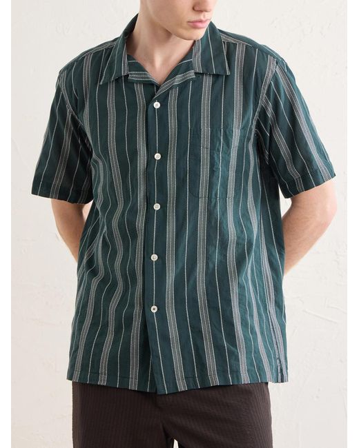 Hartford Blue New Palmito Mc Camp-Collar Striped Cotton Shirt for men
