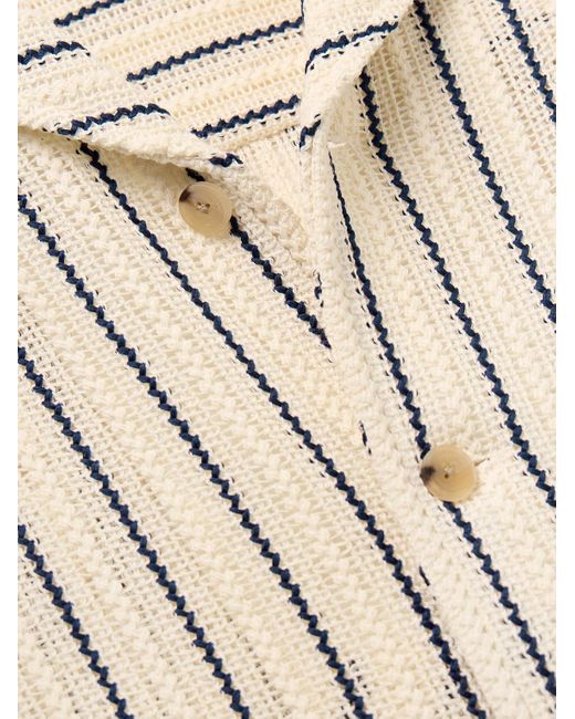 Camicia in cotone crochet a righe con colletto aperto di LE17SEPTEMBRE in Natural da Uomo