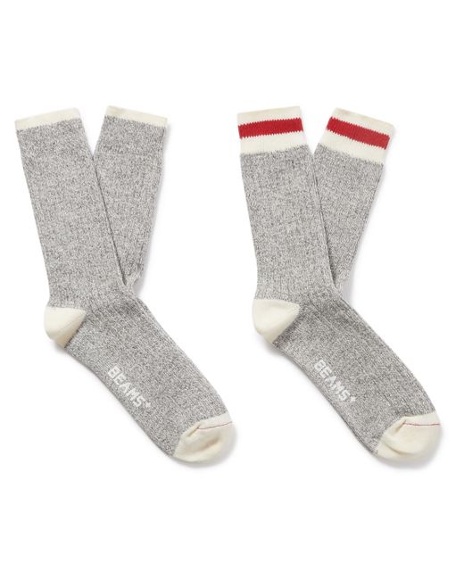 Beams Plus White Rag Pack Of Two Striped Ribbed Cotton-blend Socks for men