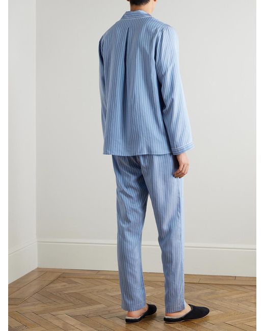 Zimmerli of Switzerland Blue Camp-Collar Striped Woven Pyjama Set for men