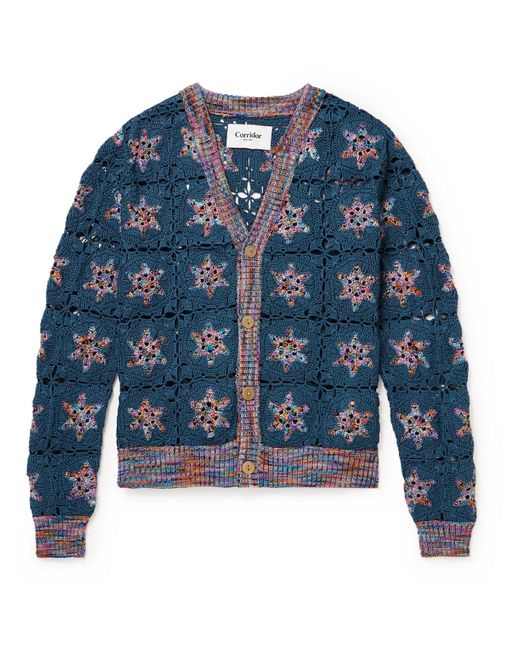 Corridor NYC Blue Star Crocheted Pima Cotton Cardigan for men