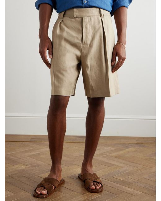 Loro Piana Natural Reinga Wide-Leg Pleated Linen-Twill Bermuda Shorts for men