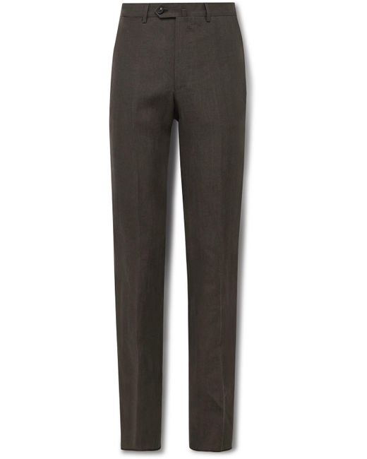 De Petrillo Gray Slim-fit Linen Suit Trousers for men