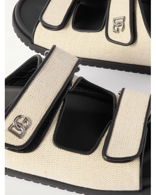 Dolce & Gabbana Pantoletten aus Canvas mit Lederbesatz und Logoverzierung in White für Herren