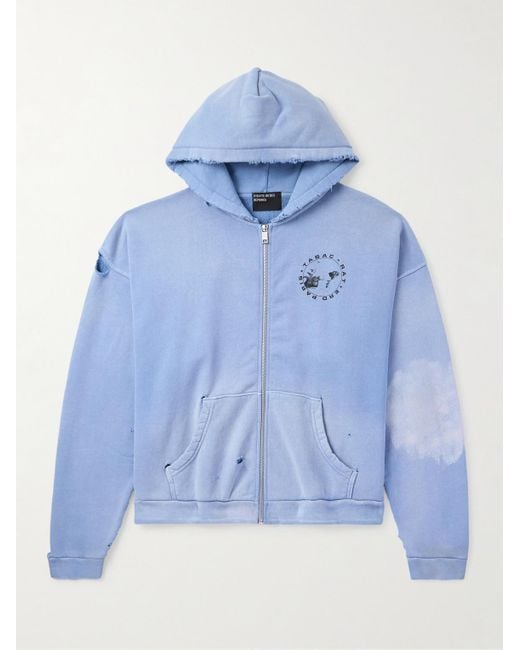 Enfants Riches Deprimes Blue Printed Distressed Cotton-Jersey Zip-Up Hoodie for men