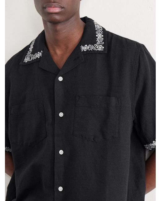 Corridor NYC Blue Harmony Camp-collar Embroidered Linen And Cotton-blend Shirt for men